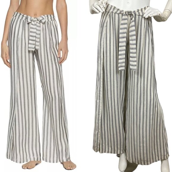 Becca By Rebecca Virtue Gateway Cover-up Swim Pant Wide Split Leg Gray Stripe M - Picture 1 of 10